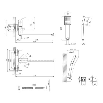 Змішувач для ванни Kroner KRM Ems - C070 Змішувач для ванни Kroner KRM Ems - C070