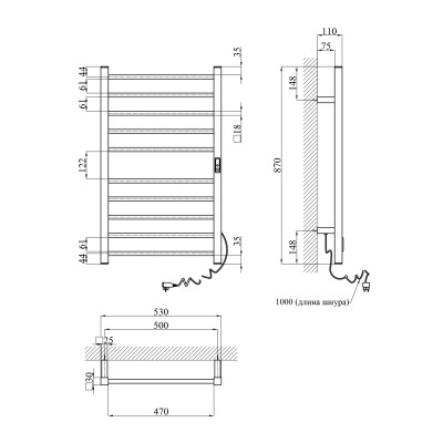 Сушарка для рушників електрична Kroner KRP Hitze-Stern SCH8753-10T Сушарка для рушників електрична Kroner KRP Hitze-Stern SCH8753-10T