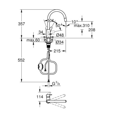 Змішувач для кухні з висувним виливом Grohe StartCurve 30562000