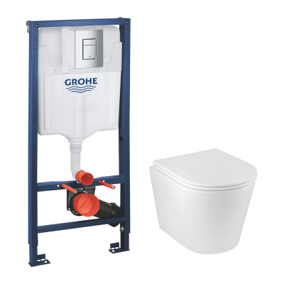 Комплект 4 в 1: Інсталяція Grohe Rapid SL 3 в 1 38772001 + Унітаз безобідковий Kroner Armada WHI513636 RIMLESS з сидінням Slim Duroplast / Soft-close / Quick relase (38772001KA513636)