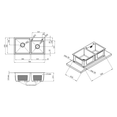 Кухонна мийка Kroner KRP Gebürstet - 7843ZHM (3.0/1.0 мм) Кухонна мийка Kroner KRP Gebürstet - 7843ZHM (3.0/1.0 мм)
