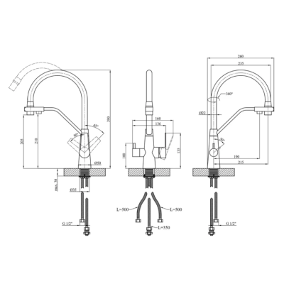 Змішувач для кухні з підключенням до фільтра Kroner KRP Edelstahl Klassisch - PVD03817BLK
