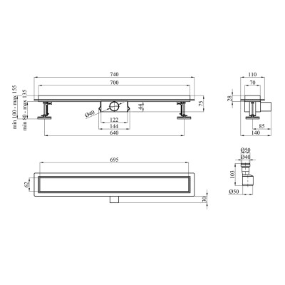 Трап лінійний Kroner KRP Eifel F70 Fliese Трап лінійний Kroner KRP Eifel F70 Fliese