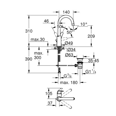 Змішувач для раковини Grohe Start Flow L-Size 23811000 з донним клапаном Змішувач для раковини Grohe Start Flow L-Size 23811000 з донним клапаном