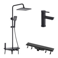 Набор 3 в 1 душова система Kroner Armada-SCH066 + змішувач Edelstahl Klassisch-SCH010 +  трап лінійний Harz SCH60 Sektion Schwarz