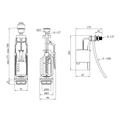 Комплект для бачка унітаза Kroner KRP - KIT7754 з подвійною кнопкою, бокове підведення 1/2 Комплект для бачка унітаза Kroner KRP - KIT7754 з подвійною кнопкою, бокове підведення 1/2