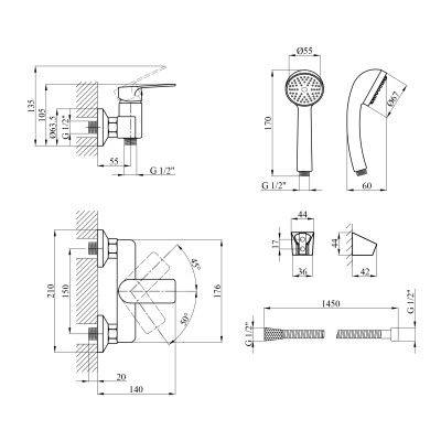 Змішувач для душу Agua Merida - C050 Змішувач для душу Agua Merida - C050