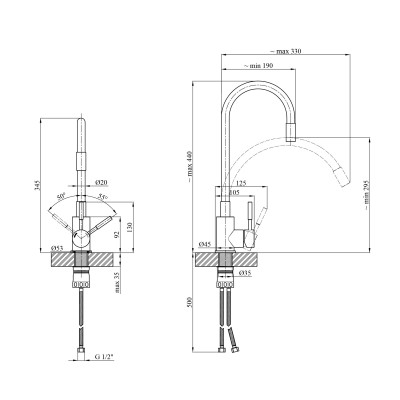 Змішувач для кухні Kroner KRP Edelstahl Klassisch - PVD035BLK Змішувач для кухні Kroner KRP Edelstahl Klassisch - PVD035BLK