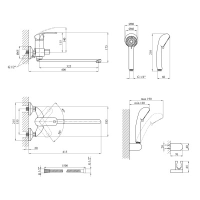 Змішувач для ванни Kroner KRP Konstante - C070