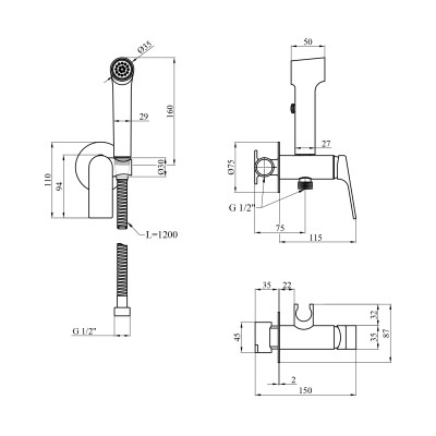 Набір для гігієнічного душу прихованого монтажу зі змішувачем Kroner KRP Graz - GRP082