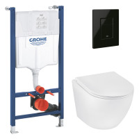 Комплект 4 в 1: Інсталяція Grohe Solido 2 в 1 38971000 + Панель змиву для унітаза Even Black 38966KV0 + Унітаз підвісний безобідковий Kroner Harz WHI493736 TORNADO KH493736WHIT (38971966KV0KH49T) Комплект 4 в 1: Інсталяція Grohe Solido 2 в 1 38971000 + Панель змиву для унітаза Even Black 38966KV0 + Унітаз підвісний безобідковий Kroner Harz WHI493736 TORNADO KH493736WHIT (38971966KV0KH49T)