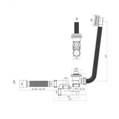 Сифон для ванної ANIplast з засувкою, тарілка зовні 375х40x40/50 EC055GSEU