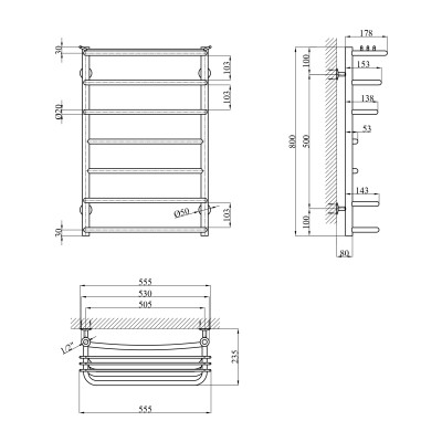 Сушарка для рушників водяна Kroner KRP Stern WT800x500-7 Сушарка для рушників водяна Kroner KRP Stern WT800x500-7