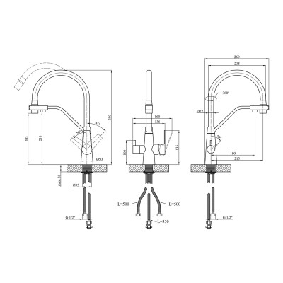 Змішувач для кухні з підключенням до фільтра Kroner KRP Edelstahl Klassisch - ESG03817BLK Змішувач для кухні з підключенням до фільтра Kroner KRP Edelstahl Klassisch - ESG03817BLK