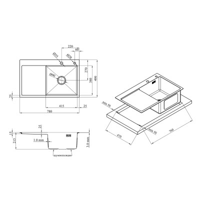 Кухонна мийка Kroner KRP Schwarze - 7849RHM PVD (3.0/1.0 мм) Кухонна мийка Kroner KRP Schwarze - 7849RHM PVD (3.0/1.0 мм)