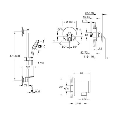 Душова система Grohe Bauloop з гарнітуром Vitalio Comfort 110 і підключенням Vitalio 2908026929