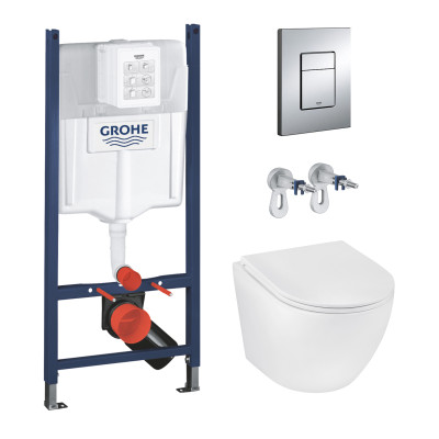 Комплект 4 в 1: Інсталяція GROHE Solido 3 в 1 3884966Q + Унітаз безобідковий Kroner Harz WHI493736 RIMLESS з сидінням Slim Duroplast/Soft-close/ Quick relase KH493736WHIR (3884966KH493736)