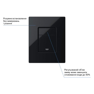 Комплект 4 в 1: Інсталяція Grohe Solido 2 в 1 38971000 + Панель змиву для унітаза Grohe Even Black 38966KV0 + Унітаз безобідковий Kroner Harz WHI483632 TORNADO з сидінням Slim Duroplast / Soft-close / Quick relase KH483632WHIT (38971966KV0KH48T)