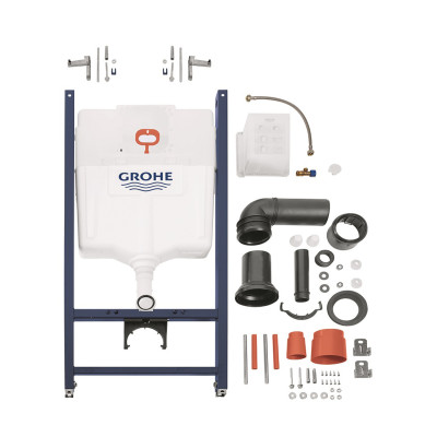 Комплект 4 в 1: Інсталяція Grohe Solido 2 в 1 38971000 + Панель змиву для унітаза Grohe Even Black 38966KV0 + Унітаз безободковий Kroner Harz WHI493736 RIMLESS з сидінням Slim Duroplast / Soft-close / Quick relase KH493736WHIR (38971966KV0KH49R)