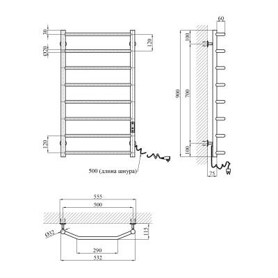 Сушарка для рушників електрична Kroner KRP Diva ER900x500-8 Сушарка для рушників електрична Kroner KRP Diva ER900x500-8