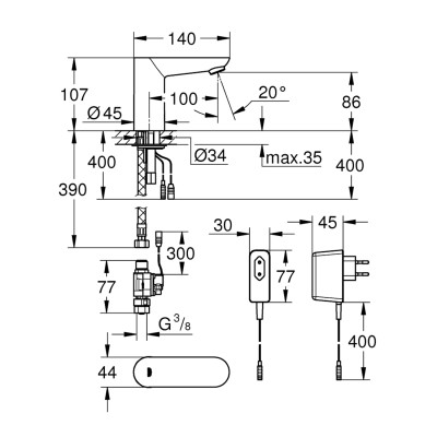 Змішувач безконтактний для раковини Grohe Euroeco Cosmopolitain E 36269000 Змішувач безконтактний для раковини Grohe Euroeco Cosmopolitain E 36269000