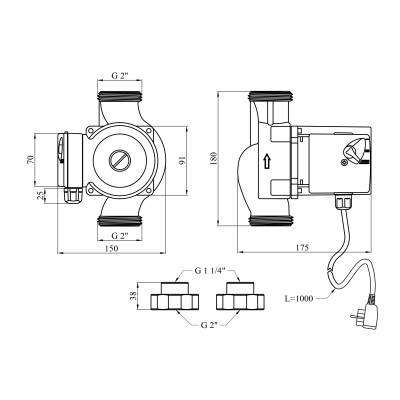 Насос циркуляційний Agua GPD 32/8-180 з гайками Насос циркуляційний Agua GPD 32/8-180 з гайками