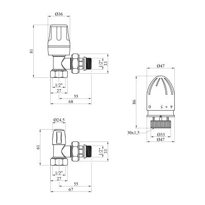 Комплект радіаторних кутових кранів Karro 1/2