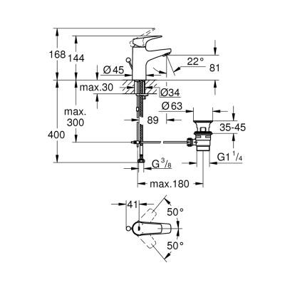 Змішувач для раковини Grohe Start Flow S-Size 23809000 з донним клапаном Змішувач для раковини Grohe Start Flow S-Size 23809000 з донним клапаном