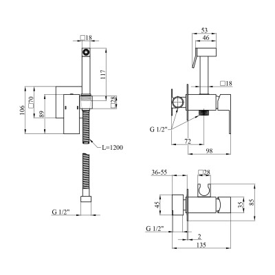 Набір для гігієнічного душу прихованого монтажу зі змішувачем Kroner KRP Bidet - C083 Набір для гігієнічного душу прихованого монтажу зі змішувачем Kroner KRP Bidet - C083