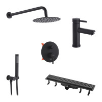 Набор 3 в 1 душова система прихованого монтажу Kroner Edelstahl Klassisch-SCH082 + змішувач Edelstahl Klassisch-SCH010 + трап лінійний Harz SCH60 Sektion Schwarz