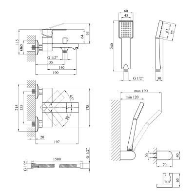 Змішувач для ванни Kroner KRP Harz - C060