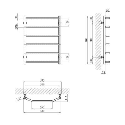Сушарка для рушників водяна Kroner KRP Diva WT700x500-6