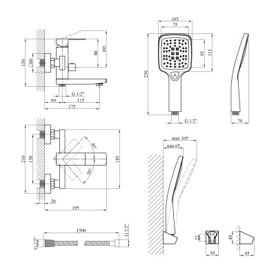 Змішувач для ванни Kroner KRP Edelstahl Kubus - PVD060 Змішувач для ванни Kroner KRP Edelstahl Kubus - PVD060