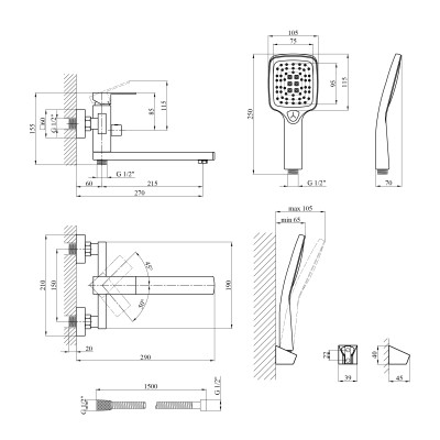 Змішувач для ванни Kroner KRP Edelstahl Kubus - PVD070