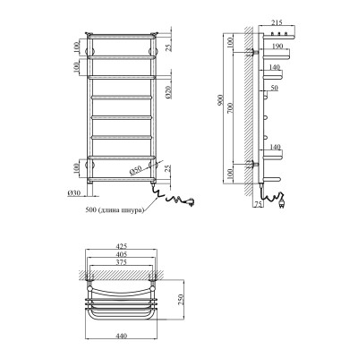 Сушарка для рушників електрична Kroner Канна ДК05ER 900х400/8 ER Сушарка для рушників електрична Kroner Канна ДК05ER 900х400/8 ER