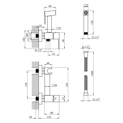 Набір для гігієнічного душу зі змішувачем Kroner KRP Edelstahl Kubus - CHR052 Набір для гігієнічного душу зі змішувачем Kroner KRP Edelstahl Kubus - CHR052
