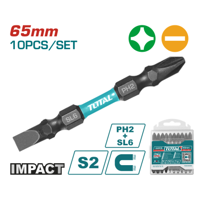 Викрутні насадки TOTAL TACIM16HL133, PH2+SL6, 65мм, 10шт. (7090275)