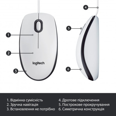 Миша Logitech Mouse M100 White (6853363)