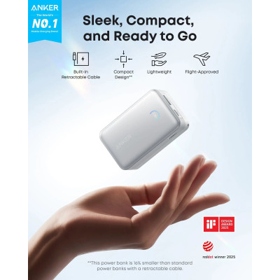 Портативний зарядний пристрій Anker Nano - 10000 mAh 45W Built-In USB-C Cable White (7198078) Портативний зарядний пристрій Anker Nano - 10000 mAh 45W Built-In USB-C Cable White (7198078)