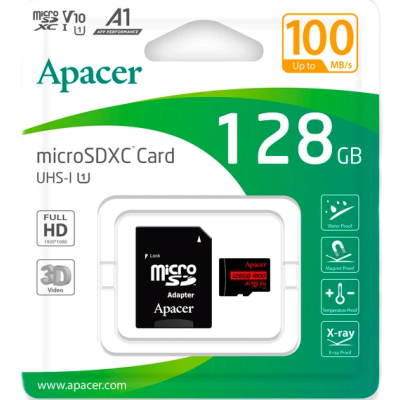 Картка пам'ятi Apacer MicroSDHC 128GB UHS-I Class 10 + SD adapter (AP128GMCSX10UB-R) (7022234)