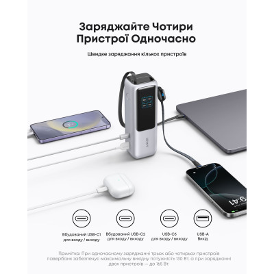 Портативний зарядний пристрій Anker 25000 mAh 165W PD Built-In Double USB-C Cables Silver (7160683) Портативний зарядний пристрій Anker 25000 mAh 165W PD Built-In Double USB-C Cables Silver (7160683)