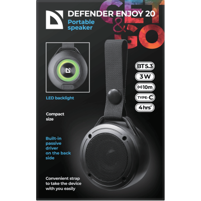 Портативна акустика Defender Enjoy 20 3Вт Black (65920) (7202792) Портативна акустика Defender Enjoy 20 3Вт Black (65920) (7202792)
