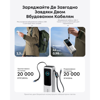 Портативний зарядний пристрій Anker 25000 mAh 165W PD Built-In Double USB-C Cables Silver (7160683) Портативний зарядний пристрій Anker 25000 mAh 165W PD Built-In Double USB-C Cables Silver (7160683)
