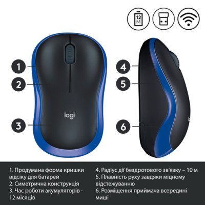 Миша Logitech Wireless Mouse M185 BLUE - EWR2 (910-002236)  (6877534)