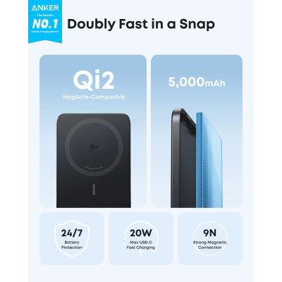 Портативний зарядний пристрій Anker Nano - 5000 mAh Qi2 15W MagGo Slim Black (7265325) Портативний зарядний пристрій Anker Nano - 5000 mAh Qi2 15W MagGo Slim Black (7265325)
