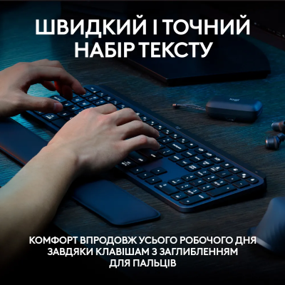 Клавіатура Logitech MX Keys S, Wireless, Plus Palmrest, Graphite (L920-011589) (6921794) Клавіатура Logitech MX Keys S, Wireless, Plus Palmrest, Graphite (L920-011589) (6921794)