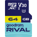Карта пам'яті GoodRam RIVAL microSDXC 64GB V30 (UHS I U3) + ad (7284585)