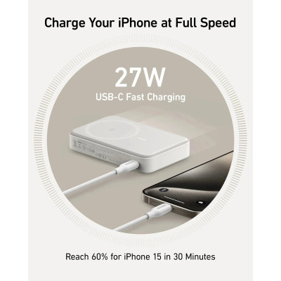 Портативний зарядний пристрій Anker MagGo 10000 mAh Qi2 15W + USB-C PD 27W White (7181286) Портативний зарядний пристрій Anker MagGo 10000 mAh Qi2 15W + USB-C PD 27W White (7181286)