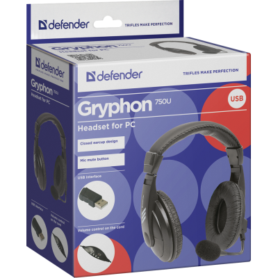 Гарнітура Defender Gryphon 750U USB Black (63752) (6396192) Гарнітура Defender Gryphon 750U USB Black (63752) (6396192)