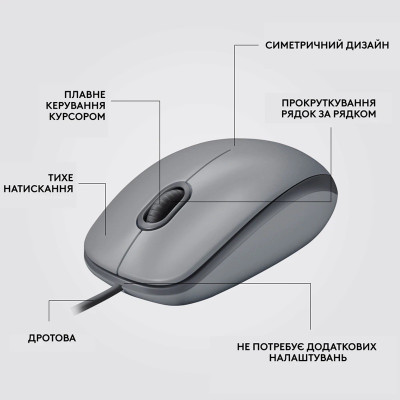 Миша Logitech M110 Silent-MID GRAY-USB-AKOYA (6857585)